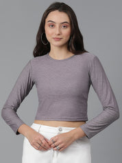 KOTTY Basics Brown Long Sleeves Crop Slim Fit Cotton Casual T-shirt