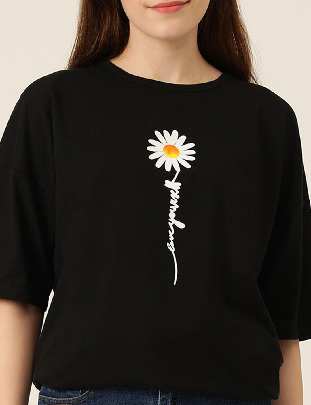 Kotty Graphic Printed Drop-Shoulder Sleeves Oversized T-shirt