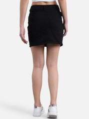 Kotty Women Black Solid Denim Straight Mini Skirt