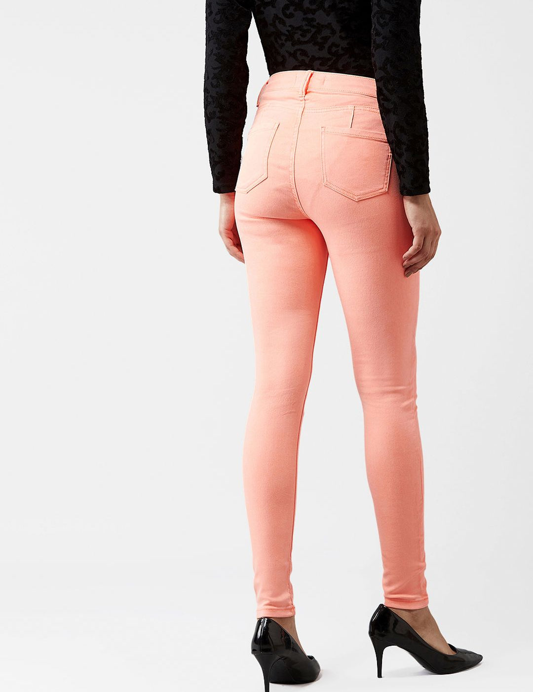 Kotty Women Peach-Coloured Skinny Fit High-Rise Clean Look Jeans