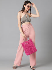 KOTTY BIZwear Women Pink Relaxed Straight Leg Straight Fit High-Rise Easy Wash Pleated Trousers