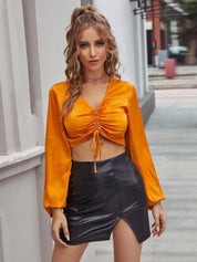 Kotty Orange V-Neck Satin Bralette Crop Top