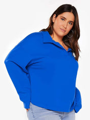 Kotty Plus Size Shirt Collar Drop Shoulder Fleece Sweatshirt