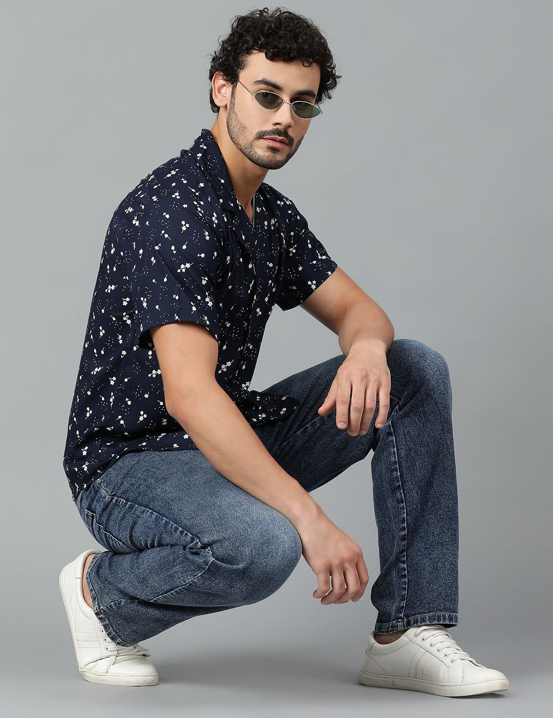 Kotty Men Cuban Collar Floral Printed Casual Shirt