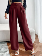 Kotty Women Relaxed Straight Fit High-Rise Easy Wash Pleated Parallel Trousers