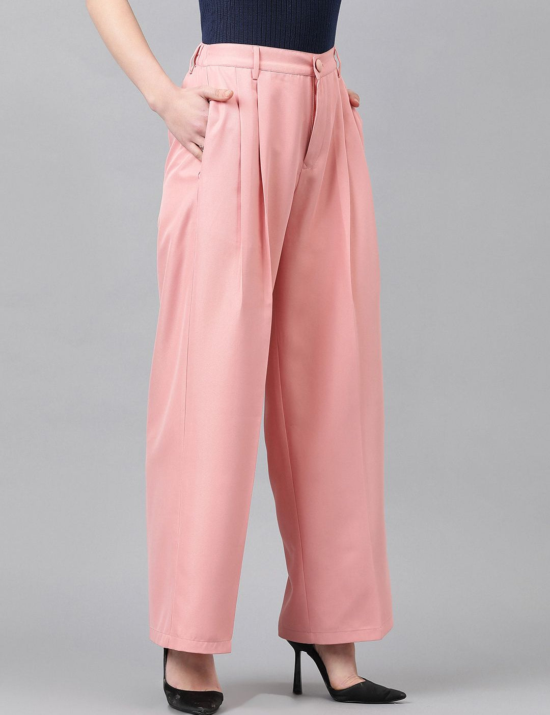 KOTTY BIZwear Women High-Rise Easy Wash Cotton Cargos Trousers