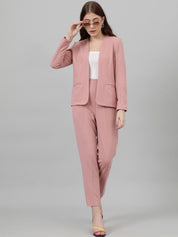 Kotty Pink Collarless Long Sleeves Blazer With Trousers