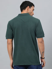 Kotty Green & White Colourblocked Polo Collar Cotton T-shirt