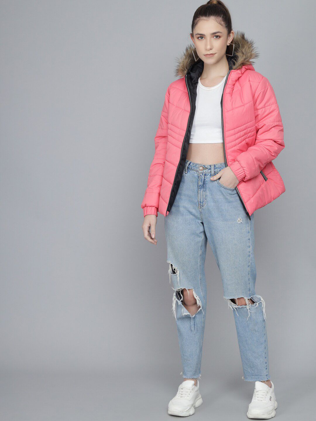 Kotty Women Pink Hooded Puffer Jacket