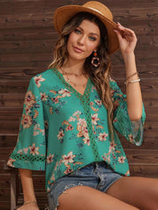 Kotty Green Floral Print Crepe Top