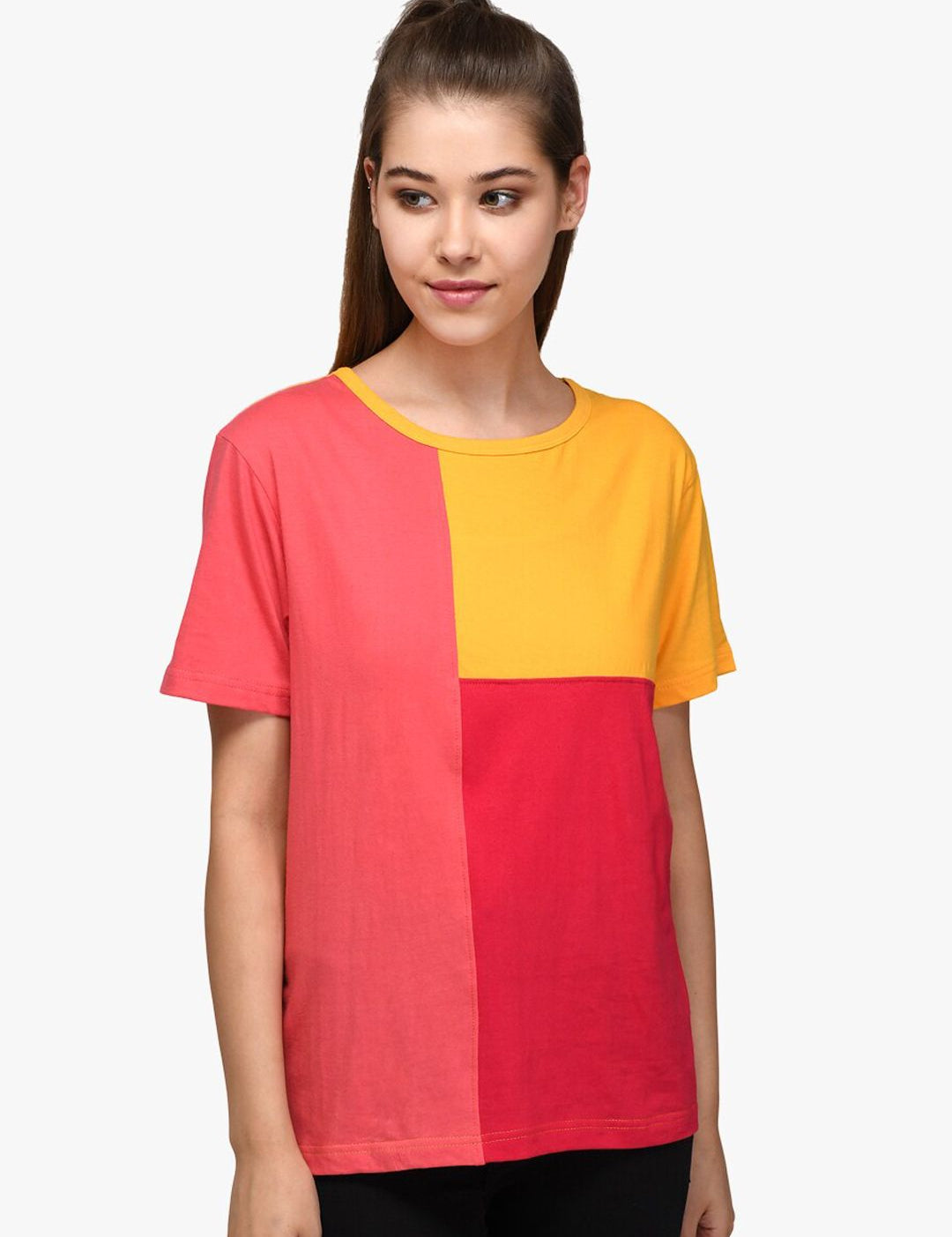 Kotty Women Pack Of 2 Colourblocked Round Neck T-shirt