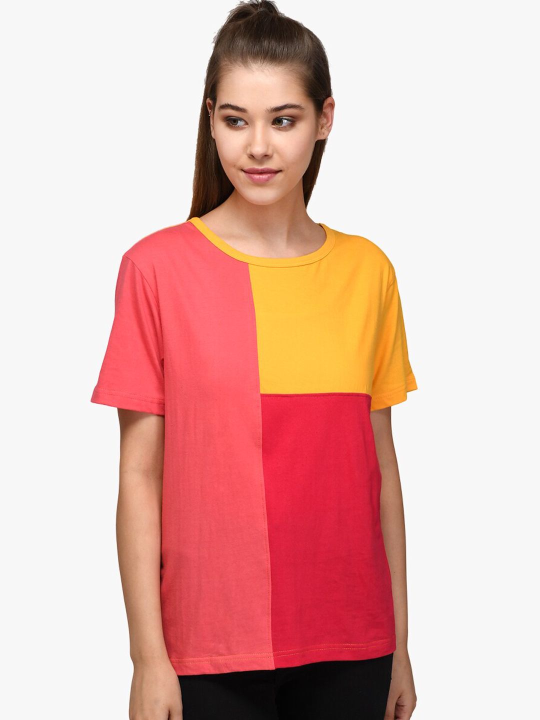 Kotty Women Pack Of 2 Colourblocked Round Neck T-shirt