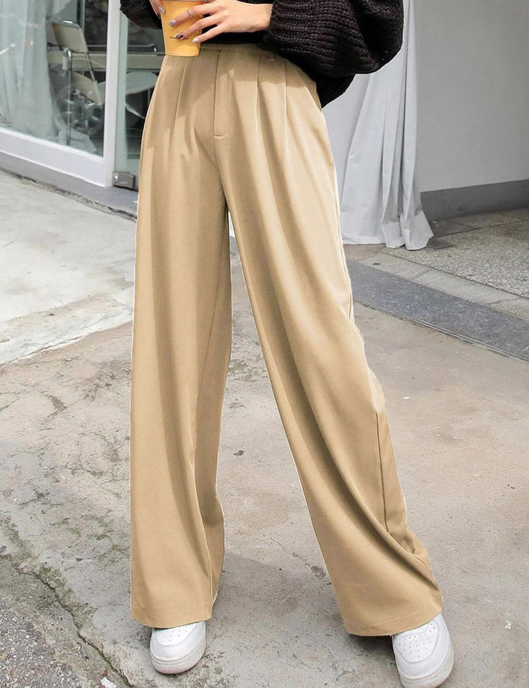 KOTTY Basics Women Straight Fit High-Rise Pleated Parallel Trousers