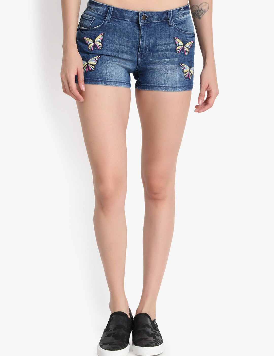 Kotty Women Blue Solid Regular Fit Denim Shorts