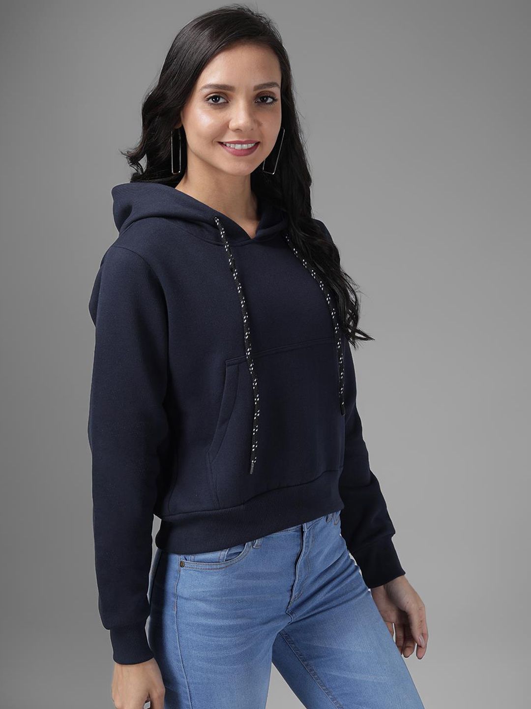 Kotty Women Blue Solid Hooded Sweatshirt