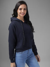 Kotty Women Blue Solid Hooded Sweatshirt