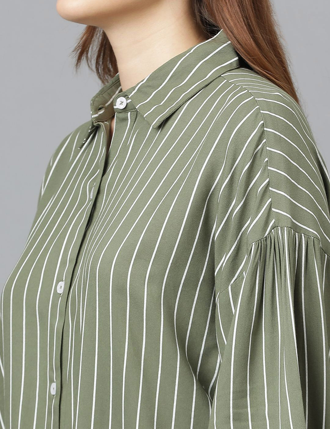 Kotty Women Spread Collar Vertical Striped Cotton Oversized Casual Shirt