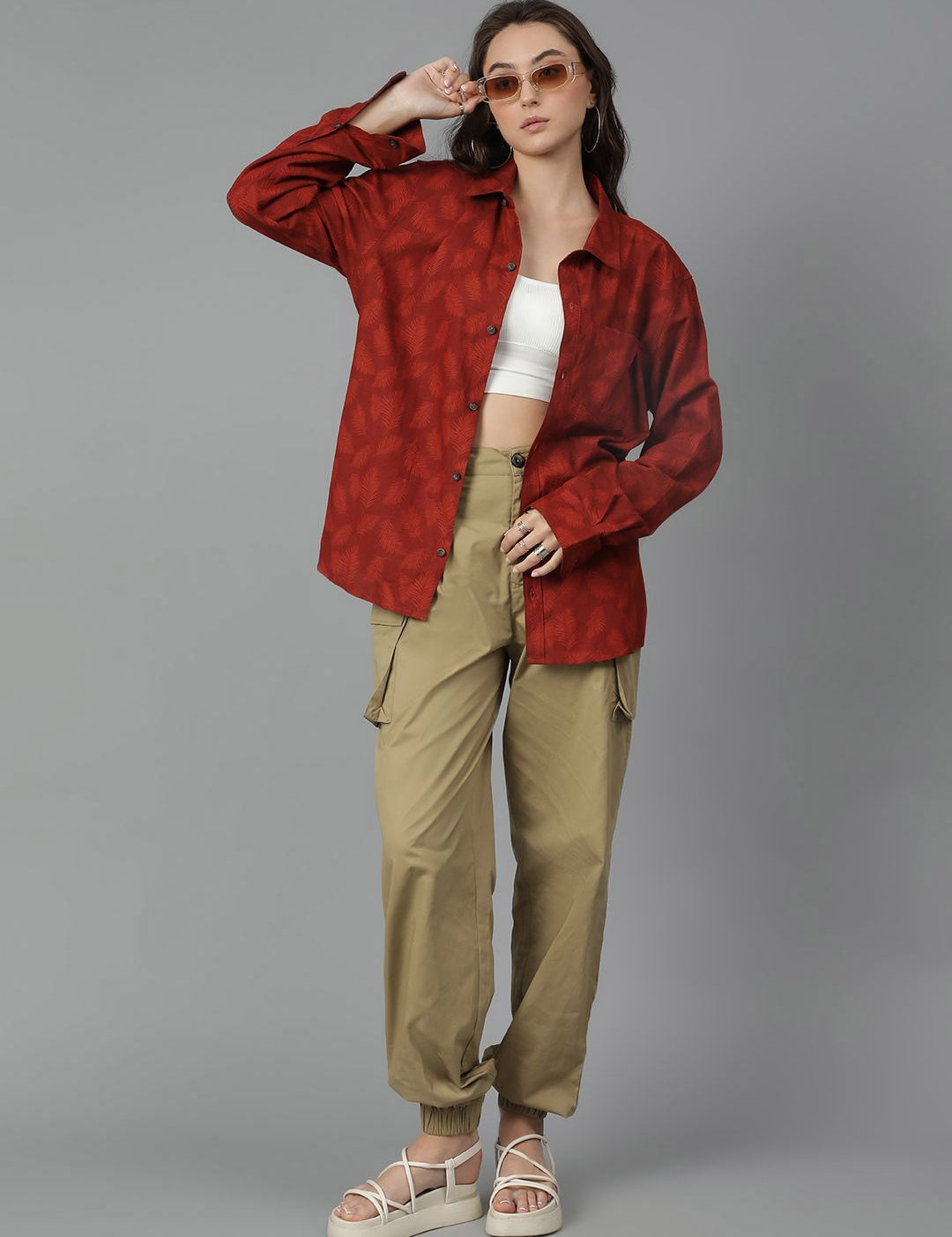 Kotty Women Spread Collar Floral Printed Cotton Oversized Casual Shirt