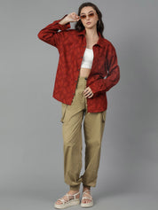 Kotty Women Spread Collar Floral Printed Cotton Oversized Casual Shirt