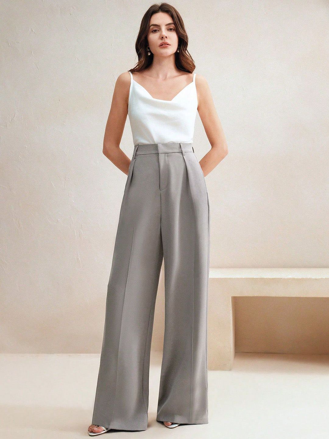Kotty Women Wide Leg High-Rise Easy Wash Pleated Trousers