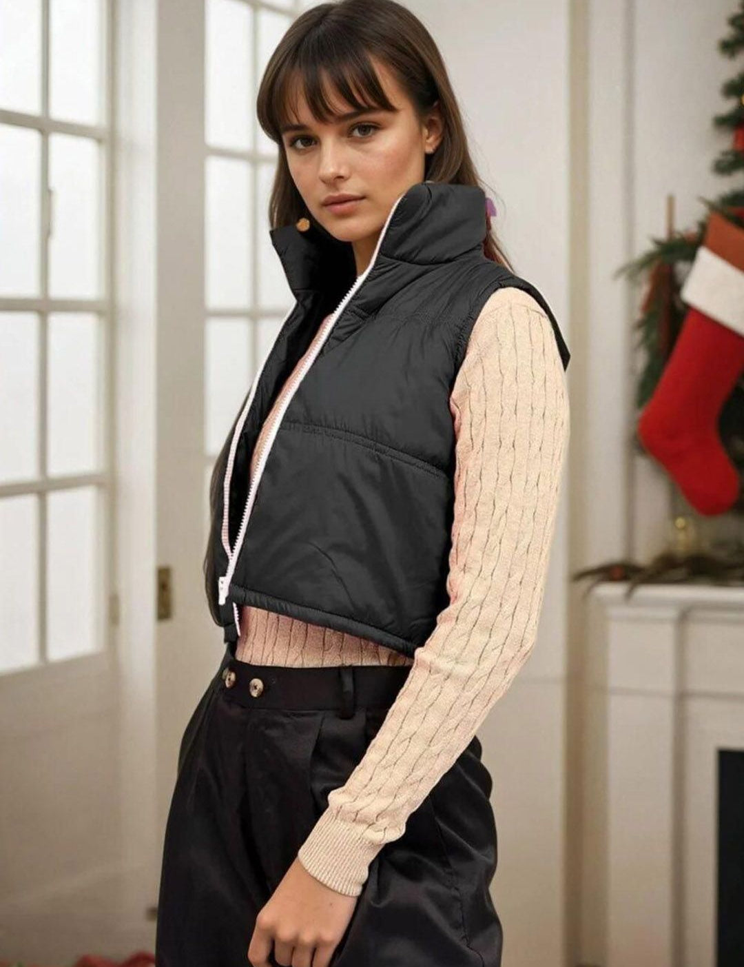 Kotty Women Stand Collar Solid Lightweight Gilet Jacket