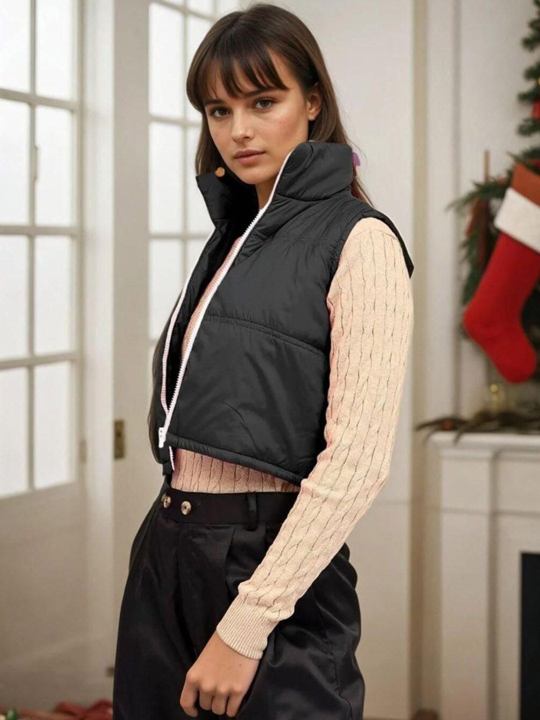 Kotty Women Stand Collar Solid Lightweight Gilet Jacket