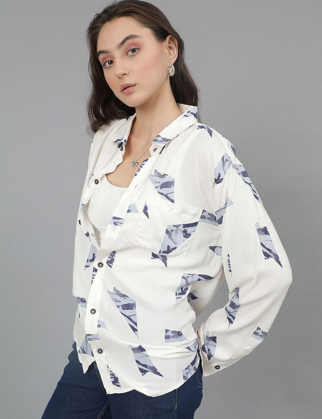 Kotty Women Spread Collar Conversational Printed Cotton Oversized Casual Shirt