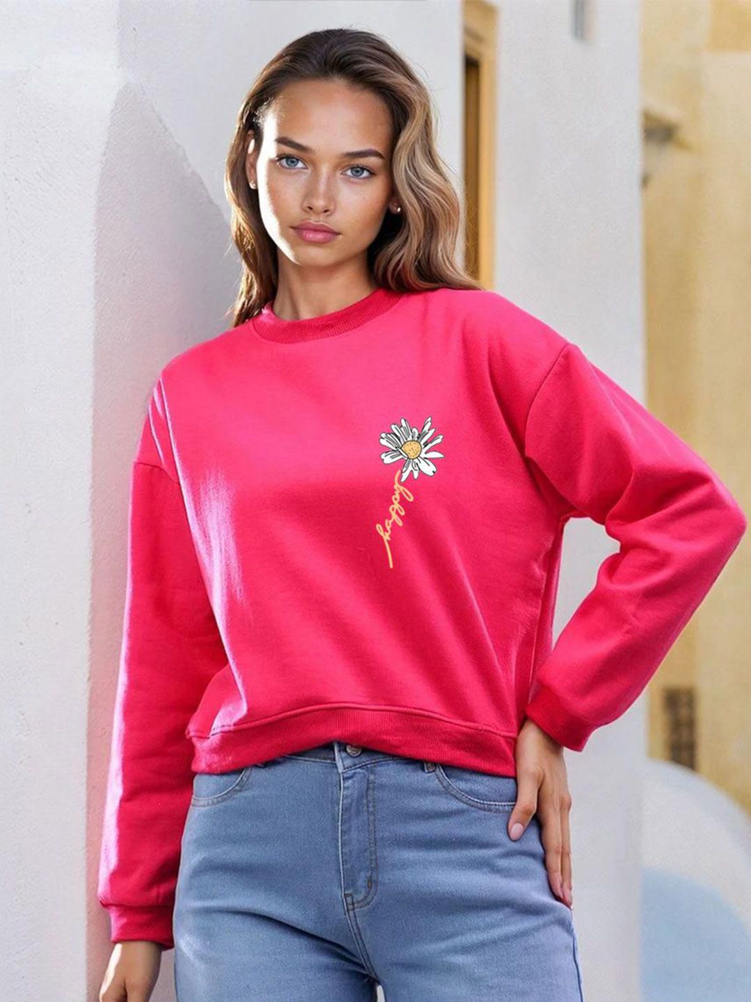 Kotty Women Floral Printed Round Neck Full Sleeve Pullover Sweatshirt