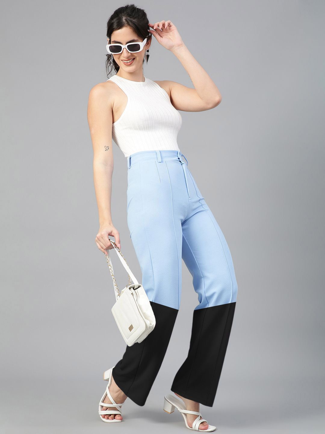 Kotty Women Colourblocked Straight Fit High-Rise Trousers