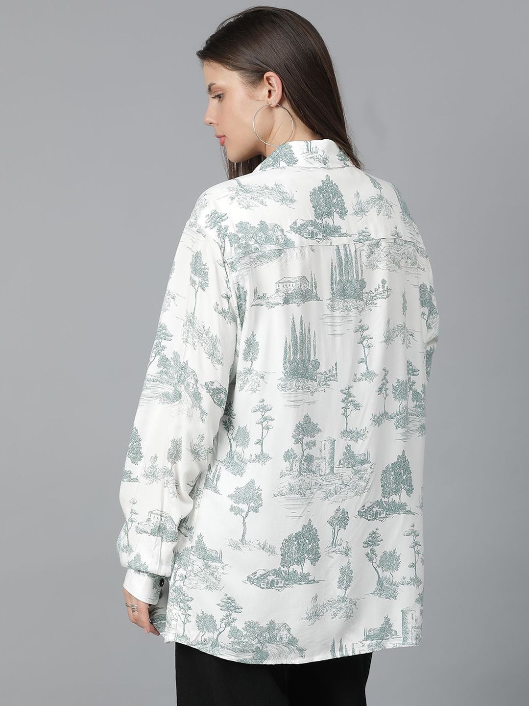 Kotty Women Spread Collar Conversational Printed Cotton Oversized Casual Shirt