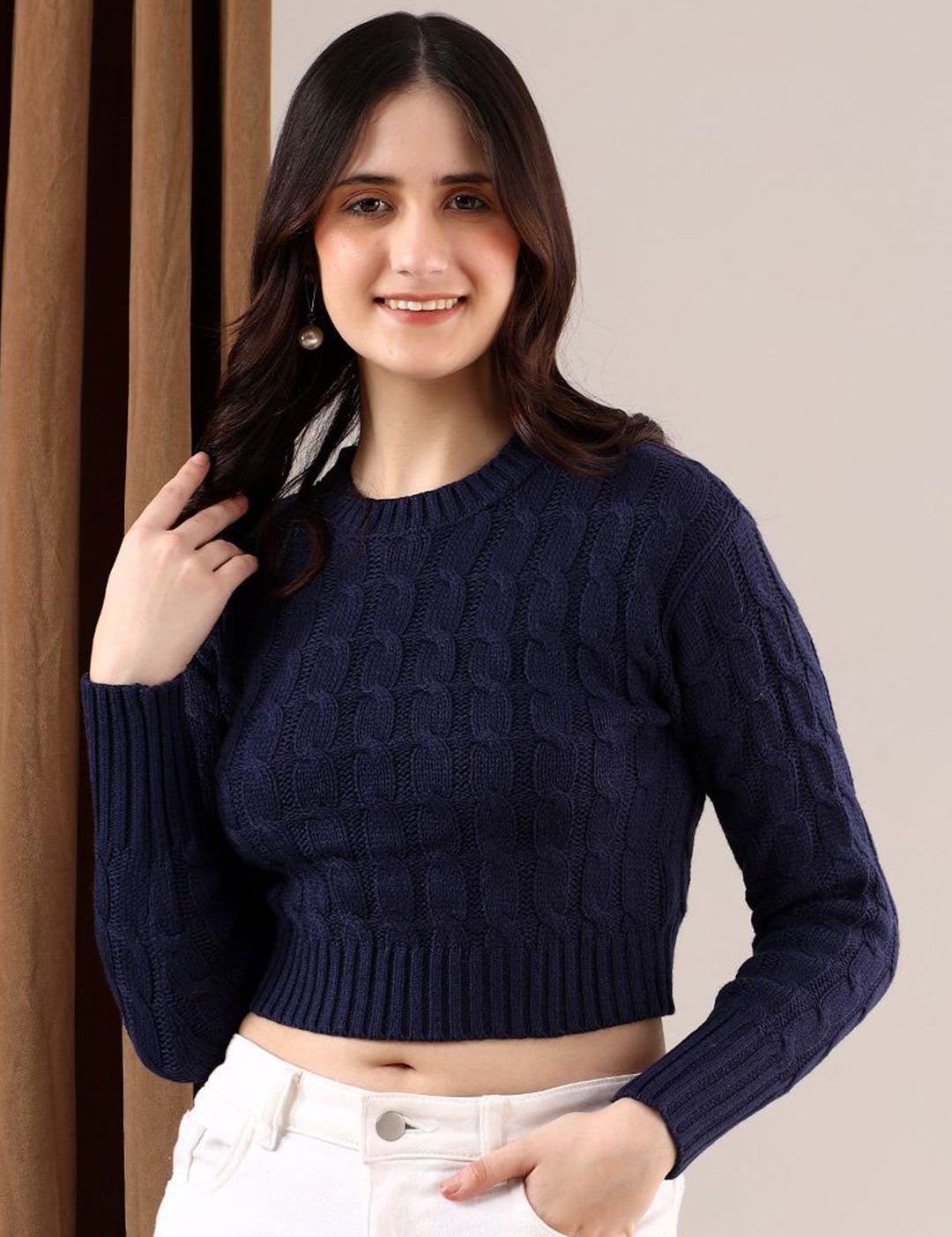 Kotty Women Cable Knit Crop Pullover
