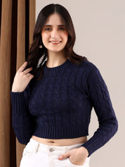 Kotty Women Cable Knit Crop Pullover