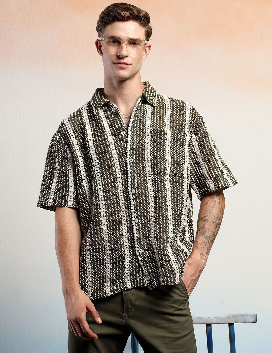 Kotty Men Striped Casual Regular Fit Cotton Shirt