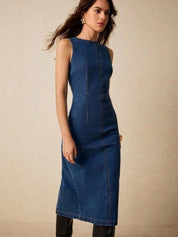 Kotty women blue cotton sheath midi dress