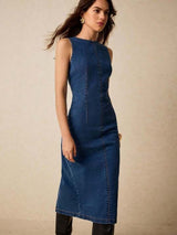 Kotty women blue cotton sheath midi dress