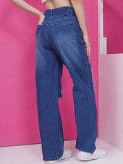 Kotty Women Straight Fit High-Rise Highly Distressed Stretchable Jeans