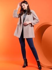 Kotty Women Solid Notched Lapel Overcoat