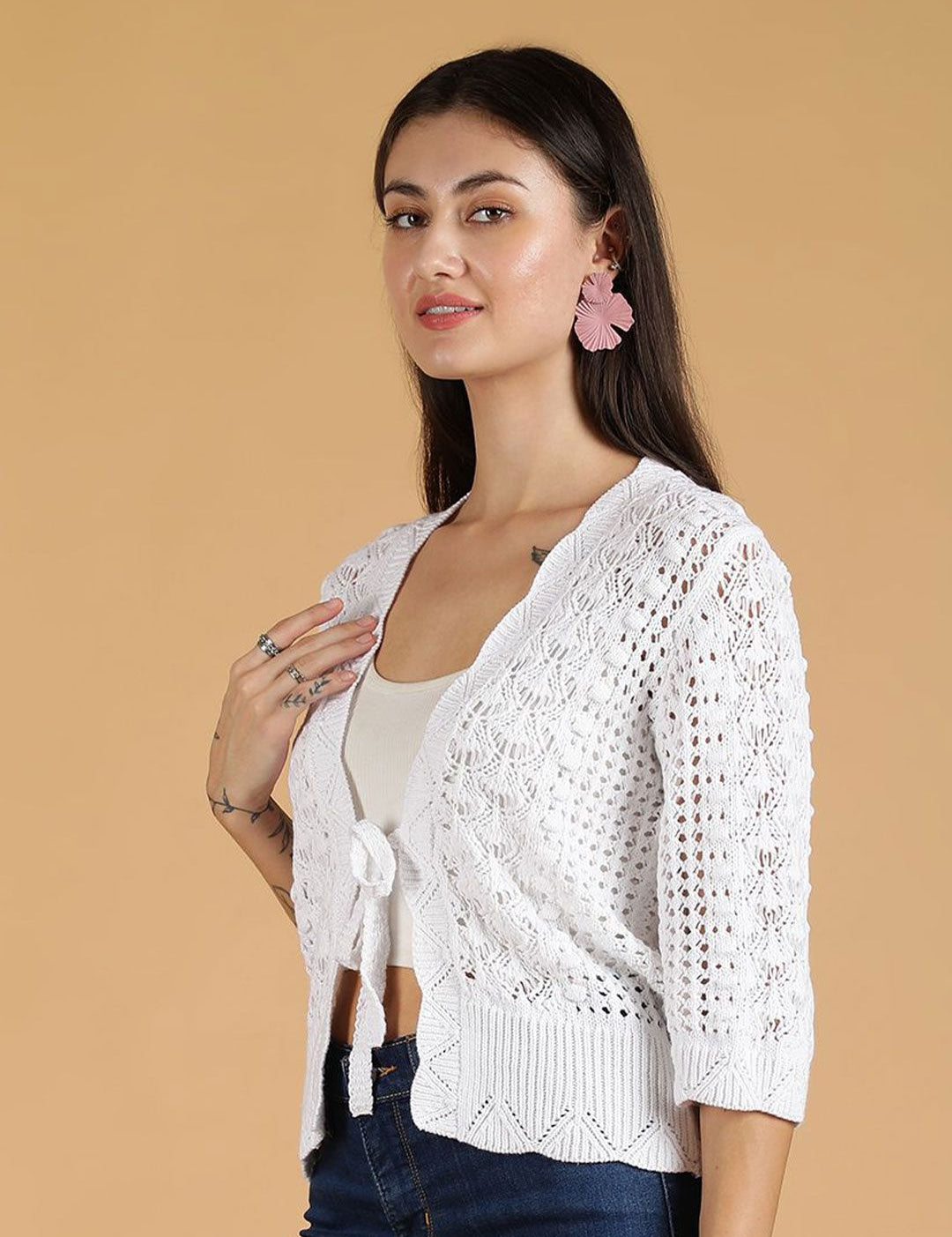 Kotty Women Open Knit Three-Quarter Sleeves