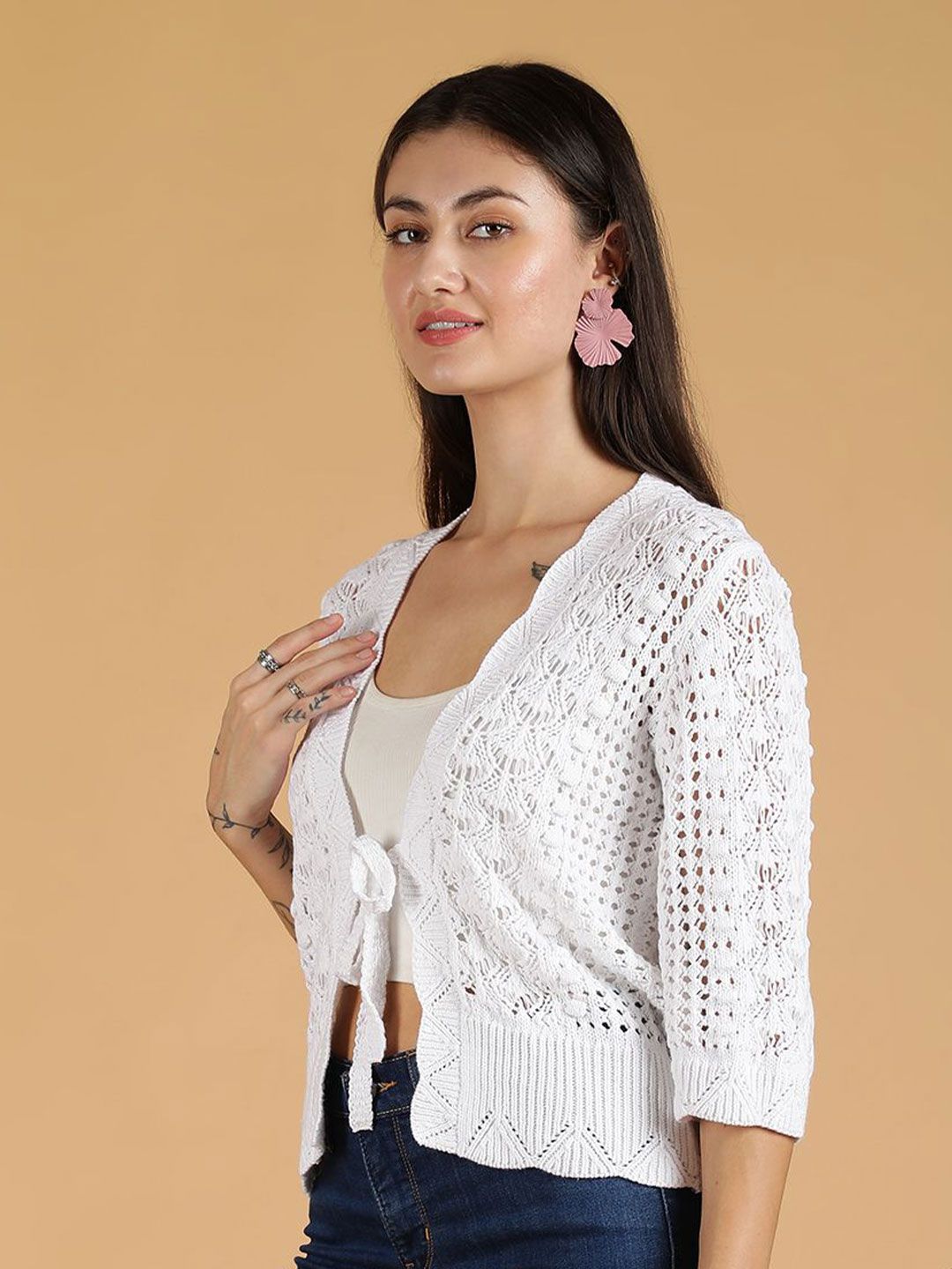 Kotty Women Open Knit Three-Quarter Sleeves