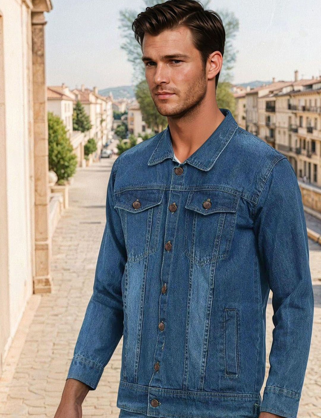 Kotty Men Solid Spread Collar Denim Jacket