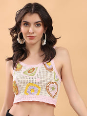 Kotty Embellished Print Cotton Crop Top