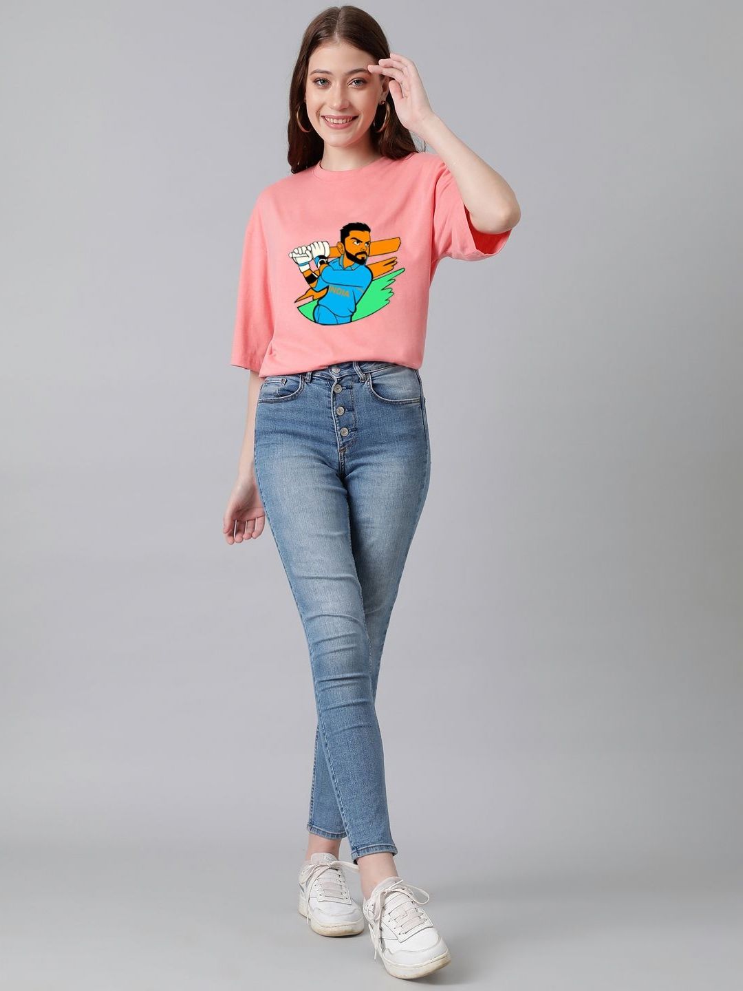 Kotty Women Graphic Printed Round Neck Cotton Oversized T-shirt