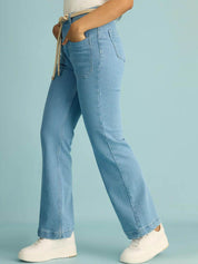 Kotty Women Flared High-Rise Clean Look Stretchable Cotton Jeans