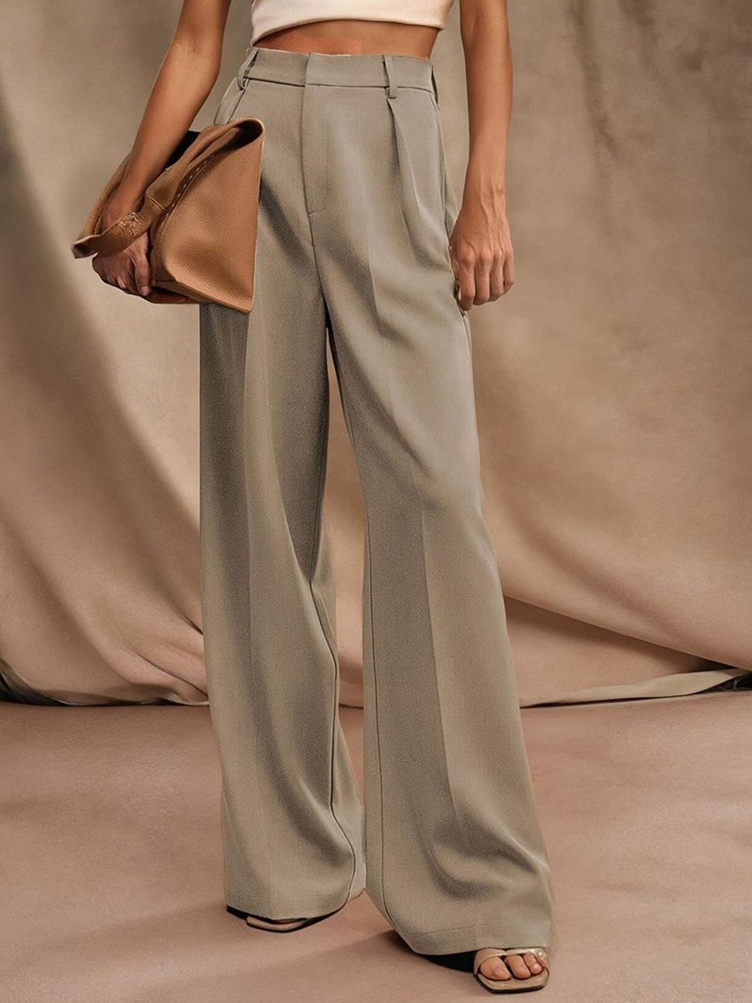 Kotty Women Cotton Relaxed Straight Leg Straight Fit High-Rise Easy Wash Formal Trousers