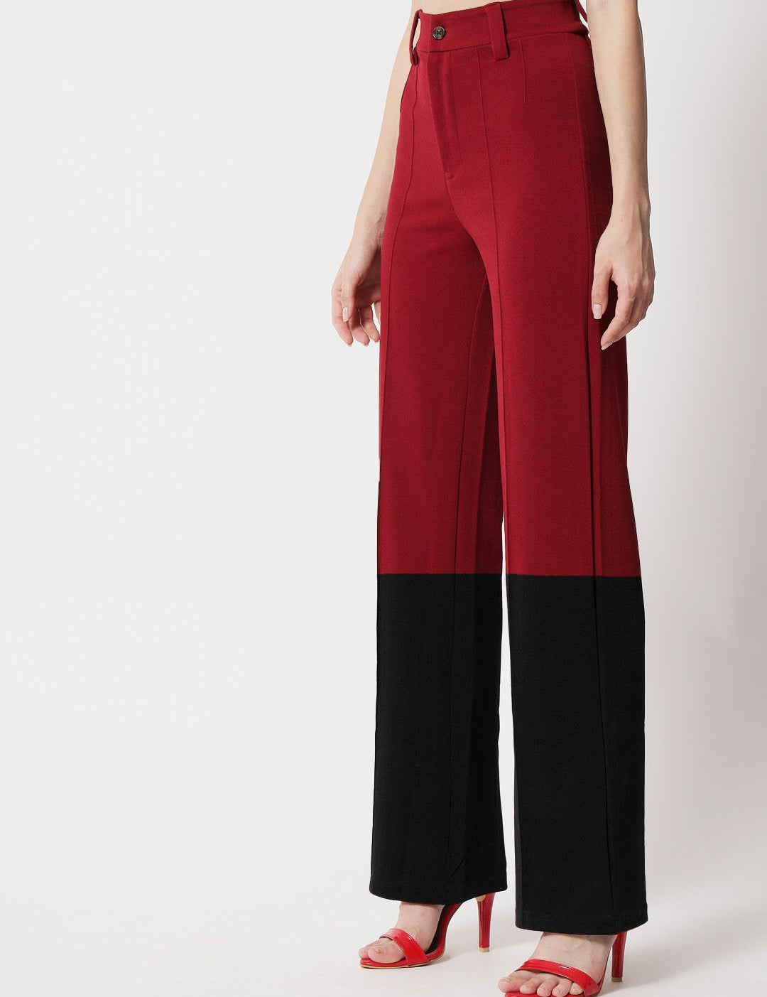 Kotty Women Colourblocked Straight Fit High-Rise Trousers