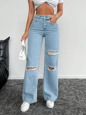 Kotty Women Cotton Straight Fit High-Rise Highly Distressed Stretchable Jeans