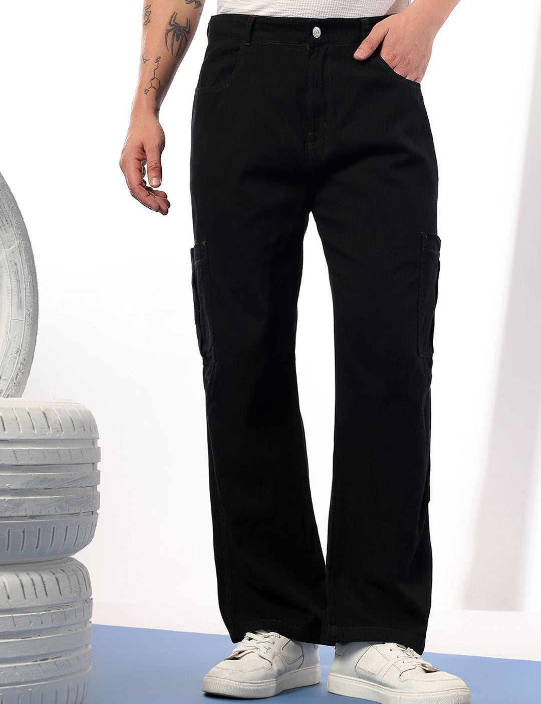 Kotty Men Relaxed Fit Low-Rise Stretchable Cargo Style Jeans