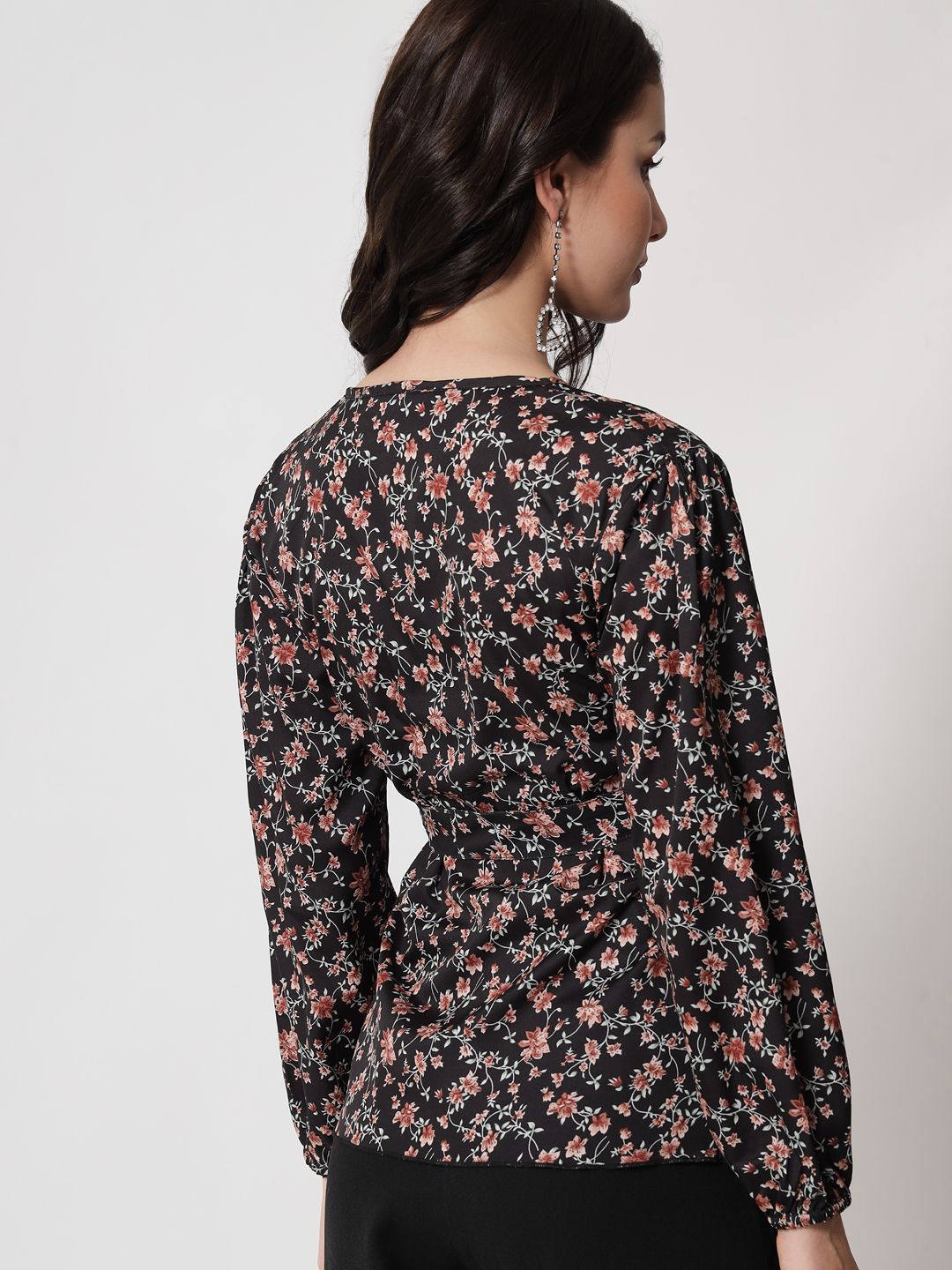 Kotty Women Floral Printed V-neck Wrap Top