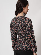 Kotty Women Floral Printed V-neck Wrap Top