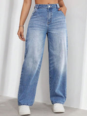 Kotty Women Jean Wide Leg High-Rise Heavy Fade Stretchable Jeans